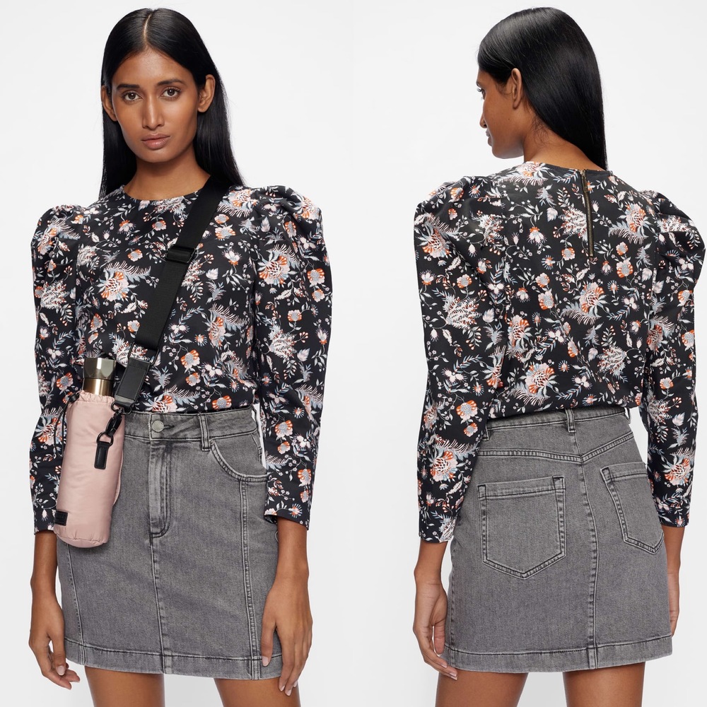 TED BAKER Aimil Floral Puff Sleeve Cotton Blouse